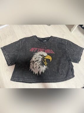 Vans Black Crop Tee with Eagle Graphic and Pink 'Off The Wall' Text
